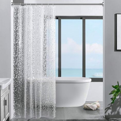 Duschvorhang 3D Steinmuster Eva Transparent Wasserdicht 120x200cm 8 Ringe (1/5)