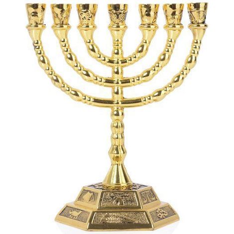Chandelier - YYV - Menorah 7 branches - Or brillant - Alliage de zinc - 127 cm de hauteur