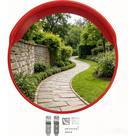 Miroir de Sécurité Convexe Grand Angle 30 cm - Incassable en Polycarbonate, Fixation sur Poteau 60 mm, Réglable - Pour Allée, Garage et Parking (1/5)