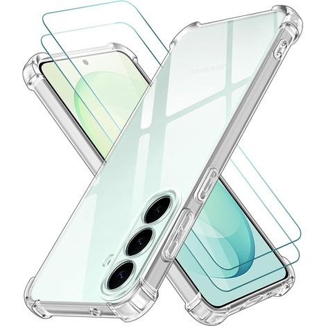 Coque pour Samsung Galaxy S26 FE 5G (Pas pour Samsung S26) avec 2 Pièces Verre Trempé, Ultra Transparent Étui de Protection en Silicone Antichoc, Mince Souple TPU Anti-Rayures Bumper Housse (1/5)