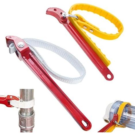 2 Pcs Clés à Sangle pour Filtre Huile, Clé Huile Outil Main Distance Réglable 300mm Ouvrir Les Filtres du Robinet D'eau en Conserve (Rouge) - (1/5)