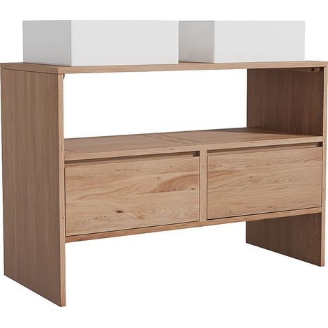 Mobile bagno in rovere massello con lavabo da appoggio quadrato Naturale chiaro 110 cm - CAVIZO
