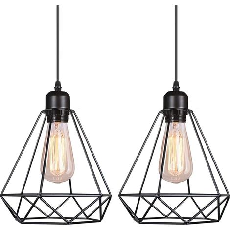 Lot de 2 Lampe Suspension Vintage E27 Lustre Plafonniers Style Rétro Suspension Luminaire Industrielle Forme de Cage Métal Lampe Plafond pour Salon Chambre Cuisine Restaurant, 20CM (1/5)