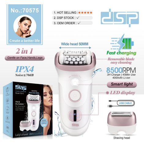 Appareil d'épilation électrique pour femmes, incluant l'épilation des aisselles, des jambes et du pubis lime à pieds 2 en 1. (1/5)