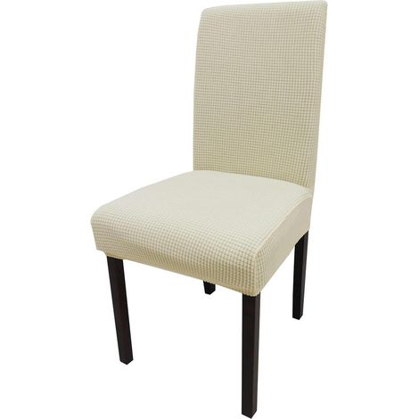 Stuhlhussen 4er Set Beige Jacquard Stretch Waschbar für Esszimmer (1/5)