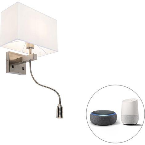 Smart Wall Light Steel with Cream White Shade Incl. Wifi P45 - Bergamo (1/5)