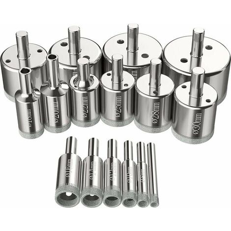 Sciescloches 16 pcs, Foret Diamant Scie Cloche 650 mm Outils de perçage en verre trous scies kit pour acier au carbone, perceuse en verre, céramique, porcelaine, carrelage, marbre (1/5)