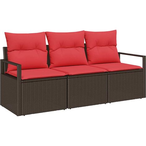 Sofa Set mit Kissen 3 pcs Braun Poly Rattan vidaXL