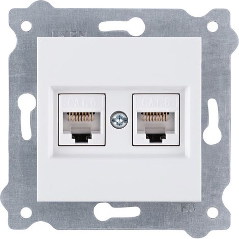 Prise double informatique 2x RJ45 cat.6 blanc EXEN (1/3)