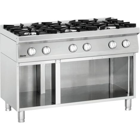 Fourneau inox à gaz 6 feux, sur support ouvert, 44 100 W, GAZ