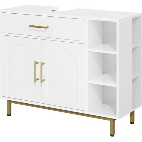 Meuble de salle de bain 30×80×60 cm – meuble sous vasque avec tiroir et portes – rangement avec étagères ouvertes,Blanc