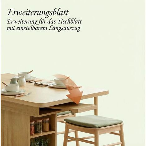 Ausziehbarer Esstisch 110-130x70x75 cm aus MDF in Naturholzoptik, mit Stauraum – MEUBLIV (1/5)