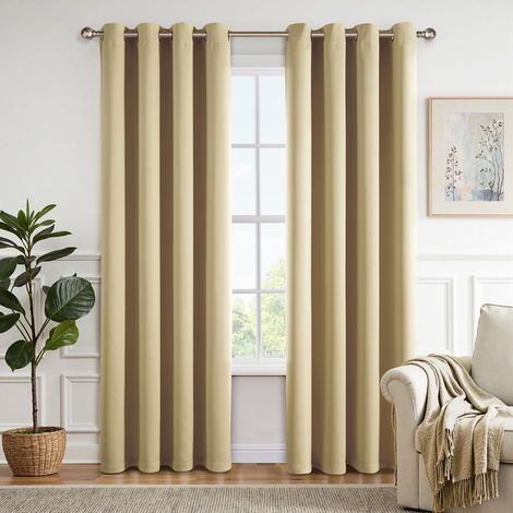 Cortinas de color crema opacas con ojales, 260 cm de largo, suaves cortinas opacas de habitaciones, juego de 2 unidades, cortinas opacas para salón, dormitorio，（ beige） (1/5)
