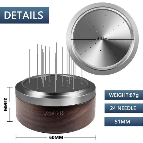 Palm WDT Agitateur à expresso avec couvercle, 24 broches, 3 longueurs découpables, accessoires de niveleur de distribution pour porte-filtres de machine à café (51 mm) (1/4)