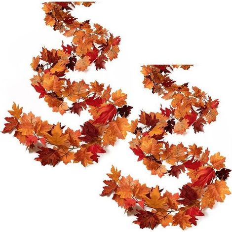 Lot de 2 guirlandes d'automne, décoration d'automne avec feuilles d'érable, 6 pieds de vigne de feuillage artificiel pour la maison (1/4)