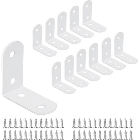Lot de 12 équerres métalliques à angle droit (90°) de 40 x 40 mm avec 48 vis pour la fixation de meubles en bois (blanc). (1/5)