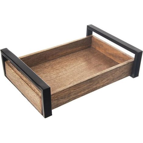 Plateau De Service - Bois De Manguier - 30 5 X 22 Cm - Rectangulaire - Poignées Métal - Antidérapant - 1 Pièce (1/5)