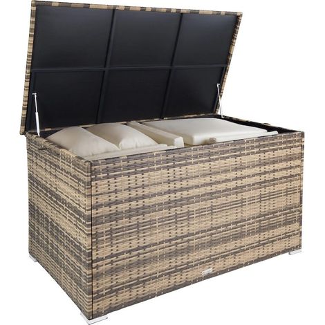 Très GRAND Coffre de jardin Marron Naturel en rotin synthétique 145cm 750 L (1/5)