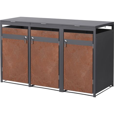 ML-Design Mülltonnenbox 3er 240L, Mülltonnenverkleidung für 3 Mülltonnen, Müllbox wetterfest, Mülltonnenhaus aus Stahl, Müllcontainer mit Deckel, abschließbare Tür, 200x80x120 cm, Anthrazit-Rostoptik (1/5)