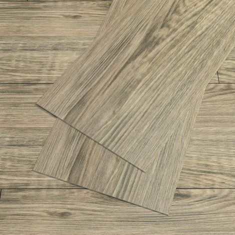 Dalle PVC Adhesive Sol Effet Bois Gris 36 Pièces Sol PVC Adhesif Bois Gris Marrón Stickers Carrelage Cuisine Dalle Garage Chambre Salon Imperméable Amovible 90 cm × 15 cm (1/5)