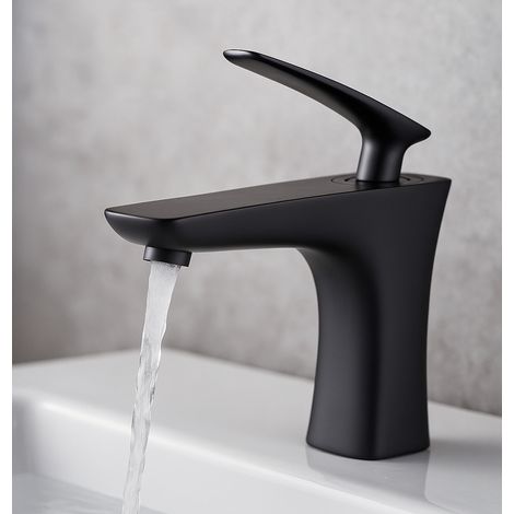 Miscelatore lavabo Pentos – nero – miscelatore con set di installazione (1/5)