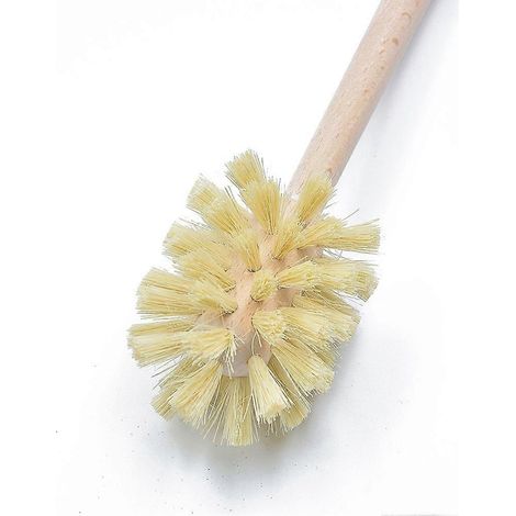 La brosse de toilette en bois, fabriquée en bois de hêtre avec des poils robustes en jute, assure un nettoyage complet à 360°. (1/5)