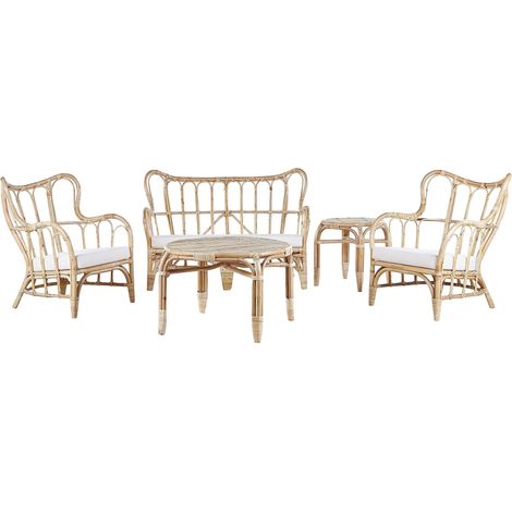 Garden Lounge Set with Table 4 Seater BRINDISI Rattan Natural (1/5)