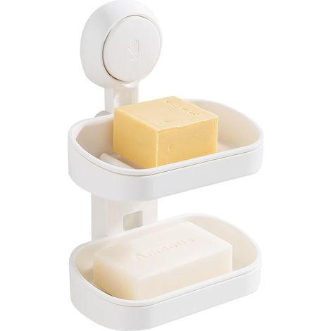 Porte-savon à ventouse double couche, installation sans perçage en 1 seconde, pour carrelage mural de douche, salle de bain ou cuisine. (1/5)