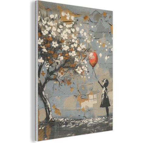 CUADRO ACÚSTICO Árbol - Graffiti - Estilo Banksy - Chica Globo Cuadros de Pared 70x100 (1/5)