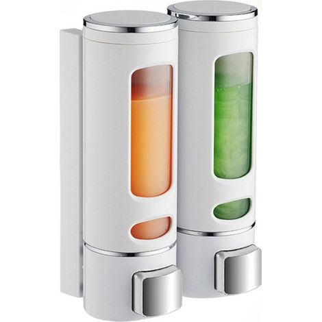 Wandseifenspender (2 x 400 ml), Shampoo- und Duschgelspender, Doppel-Duschseifenspender, manueller Wandseifenspender, Handdesinfektionsmittelspender (1/5)