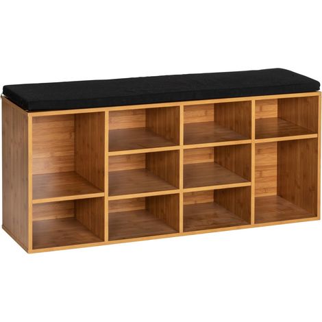Wenko – Meuble à chaussures avec siège noir et marron – Dimensions 29,5x103x48 cm – MDF durable – 10 compartiments réglables en hauteur (1/5)
