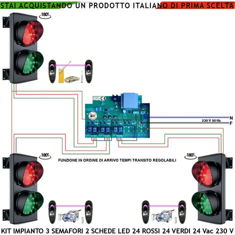 Semaforo Garage 3 Livelli Kit Semafori 2 Luci 24 Led Rossi e 24 Verdi 24 Vac IP65 Centrale Con Tempi di Percorrenza Regolabili da 0,5 a 3 Minuti Controllo Ordine di Arrivo Con 3 Coppie di Fotocellule (1/4)