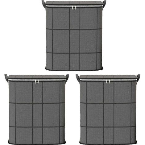 Très grand panier de rangement pliable – avec poignées et fermeture éclair – pour literie et vêtements – Lot de 3 (1/5)