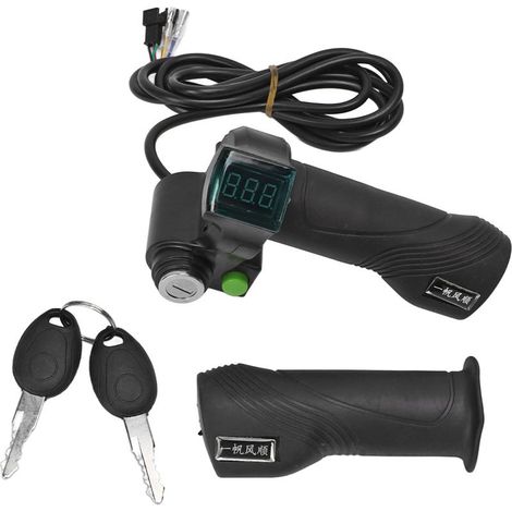 Poignée d'accélérateur électrique pour vélo 2 pièces, kit de contrôle de vitesse avec écran à chiffres rouges et clé antivol, accessoire de transformation pour VAE (1/5)