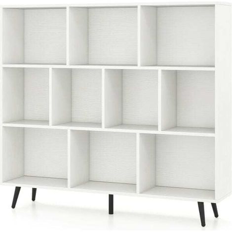 Bibliothèque 10 cubes 120 cm, organiseur de rangement moderne du milieu du siècle avec 5 pieds métalliques effilés - blanc (1/5)
