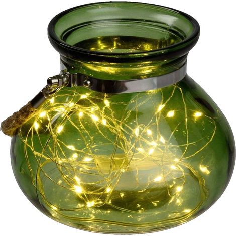 Vaso in vetro con microled a luce calda con manico in corda per decorazioni interne. (1/2)