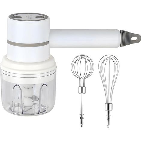 Robot culinaire électrique multifonctionnel sans fil 2 en 1 avec mixeur plongeant pour viande, herbes, fruits et légumes, rechargeable par USB, blanc (1/5)