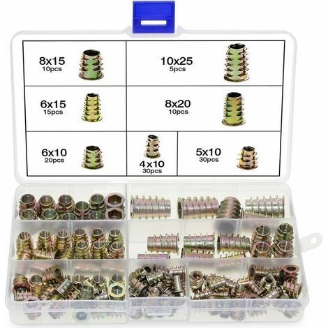 Abcrital – Lot de 120 écrous hexagonaux M4-M10 en alliage de zinc – Inserts filetés pour meubles en bois – Dimensions variées pour montage précis (1/5)