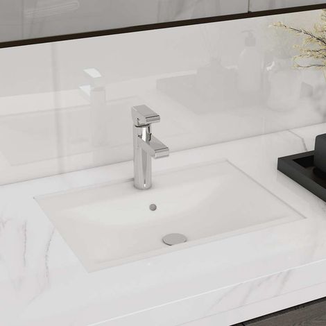 141932 Ceramic Bathroom Sink Basin Faucet/Overflow Hole White Rectangular (1/5)