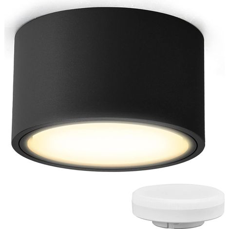 Spot en Saillie led IP44 Ø95x55mm Plafonnier Luminaire Apparent, incluse 6W Remplaçable GX53 Ampoule 3000K Blanc Chaud 550LM Plafonnier Spot LED Downlink Noir pour Salle de bain Cuisine (1/5)