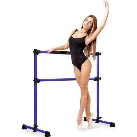 COSTWAY Sbarra da Balletto Doppia in Metallo, Portatile e Regolabile in Altezza con Cuscinetti Antiscivolo e Base Girevole, Ideale per Allenamento Stretch, Carico Massimo 50 kg, Viola (1/5)