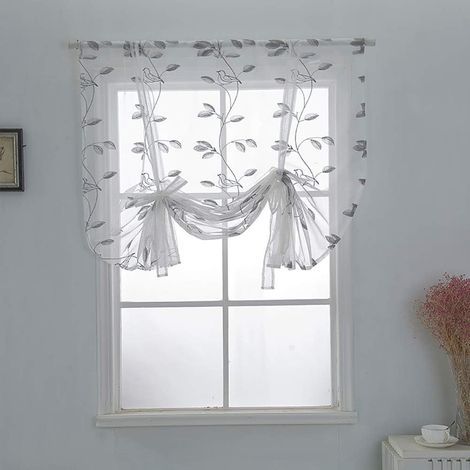 Cortinas AIDUCHO de voile transparente bordadas con estampado de pájaros y hojas - Cortinas tipo globo, con ojales para barra, cortinas para ventanas y dormitorios, 80 x 140 cm (1/5)