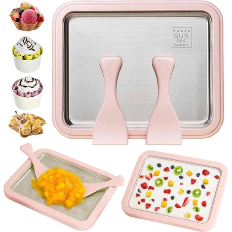 Machine À Crème Glacée Avec 2 Spatules, Sorbetière Instantanée, Moule À Rouleau De Crème Glacée, Pour Crème Roulée Maison, Yaourt Glacé, Glace, Sorbet (Rose,26 21CM) (1/5)