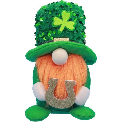Gnome - Décor Festif Saint-Patrick - Chapeau À Paillettes Et Trèfle - Pour Bureau Ou Intérieur - 1 Pièce (1/5)