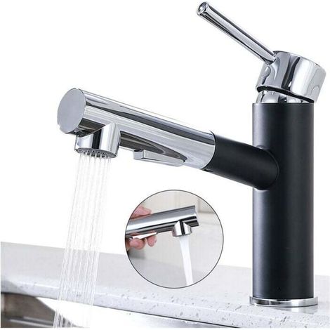 Mitigeur de Cuisine avec Douchette Extractible Robinet de Cuisine 2 Jets Mitigeur d'Evier Rotatif à 120° en Acier Inox Durable Noir et Chromé