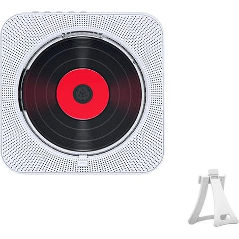 Tragbarer CD-Player mit Bluetooth HiFi-Stereo-Lautsprechern wiederaufladbar für Zuhause und Büro geeignet Musikplayer mit Zugschalter und Weiß (1/5)