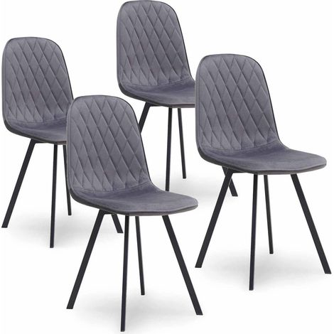 Lot de 4 chaises en tissu velours gris AMBRE (1/4)