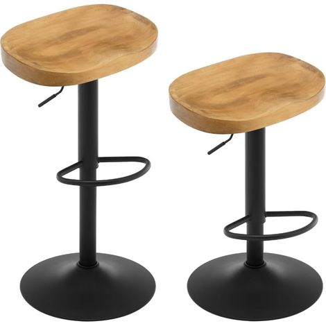 Woltu – Lot de 2 tabourets de bar réglables en hauteur – Pivotants 360° – Siège ergonomique en bois massif – Base stable en métal – Capacité 150 kg