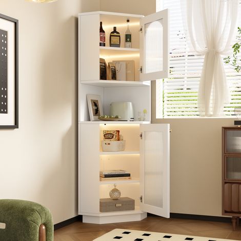 MEUBLIV armoire d’angle salle de bain 45x45x166,5 cm blanche – avec éclairage LED (1/5)