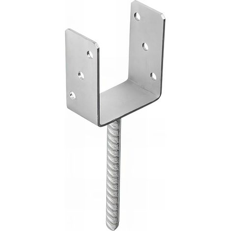 Pied de poteau lourd en U zingué à ancrer - 101 x 120 x 4 mm